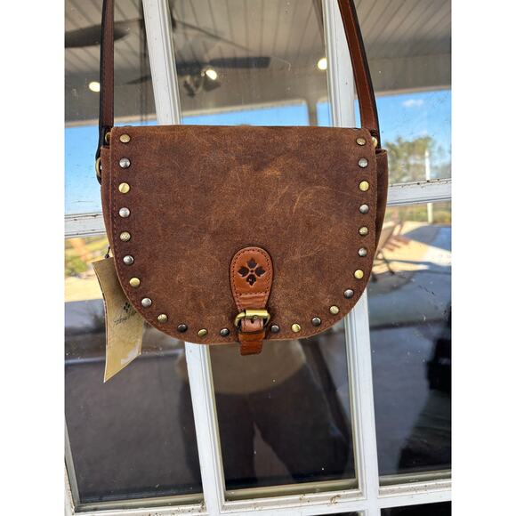 Patricia Nash Isola Flap Crossbody Whiskey Brown Washed Burnished Suede NWT boho - Picture 12 of 15